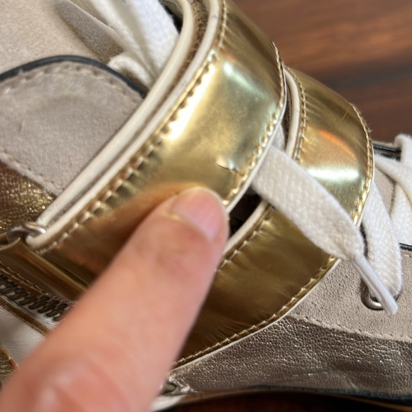 Maje Metallic Gold and White High-Top Sneakers size 40 Y2K 90's - Picture 13 of 14